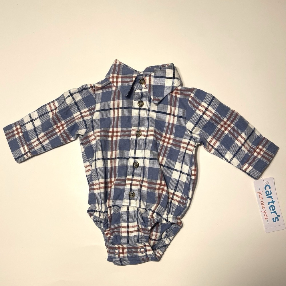 Carter's Baby Boy Outfit Set Newborn Plaid Bodysuit Bunny Pants NWT - Picture 4 of 8